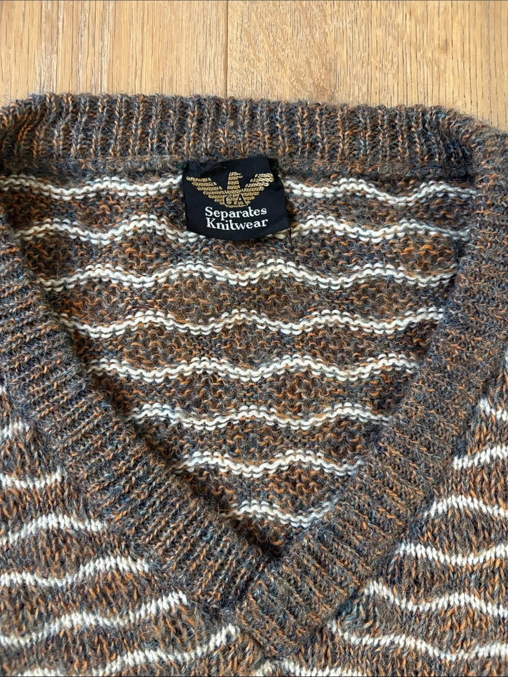 Giorgio Armani V-Neck Archival Vintage 80s GA Eagle Slouchy Mohair Wool Sweater